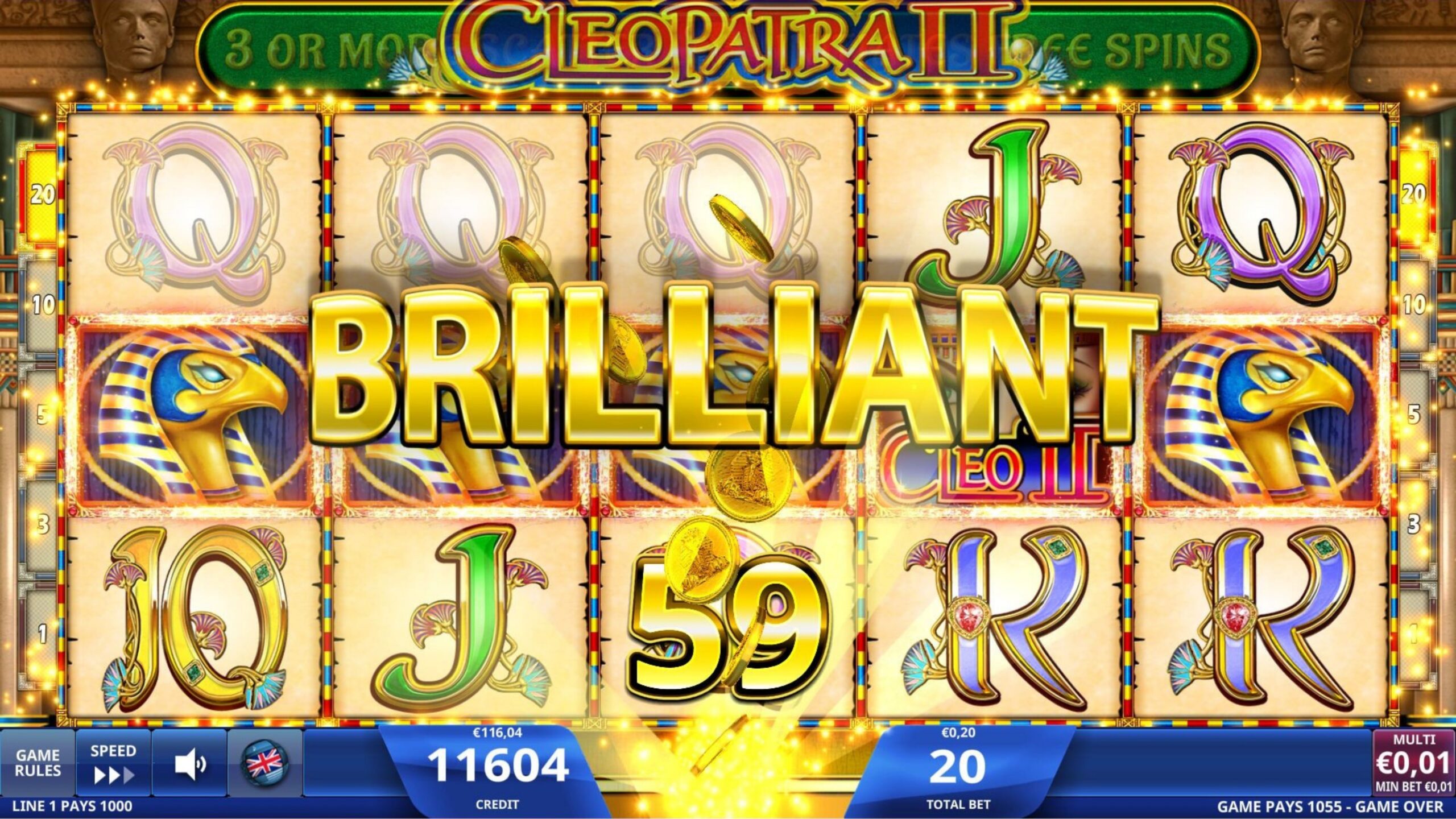 Cleopatra II mobile slot reels in a Hard Rock social casino game