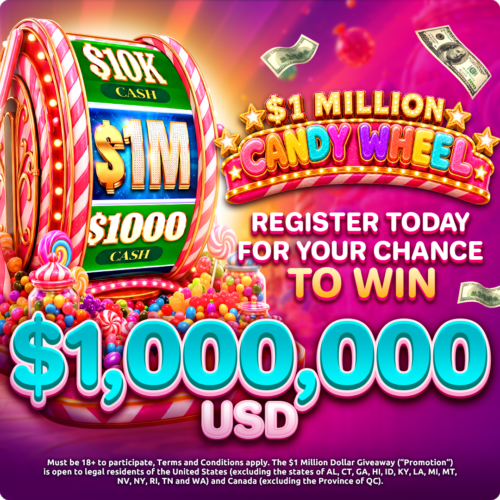 Million Candy Wheel Giveaway with a candy-covered wheel and a chance to win ,000,000 USD.