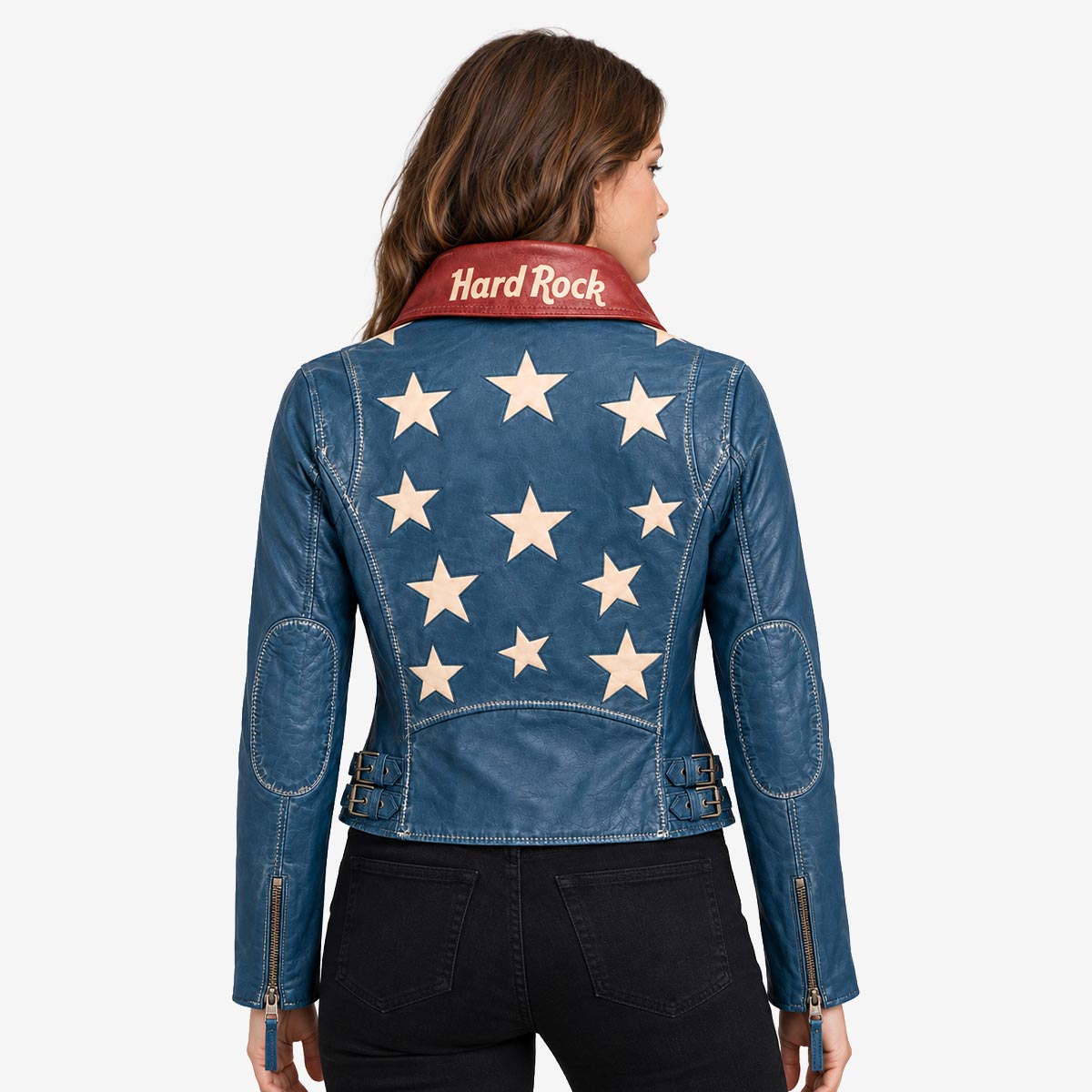 Ladies Fit Star Leather Jacket in Blue image number 1